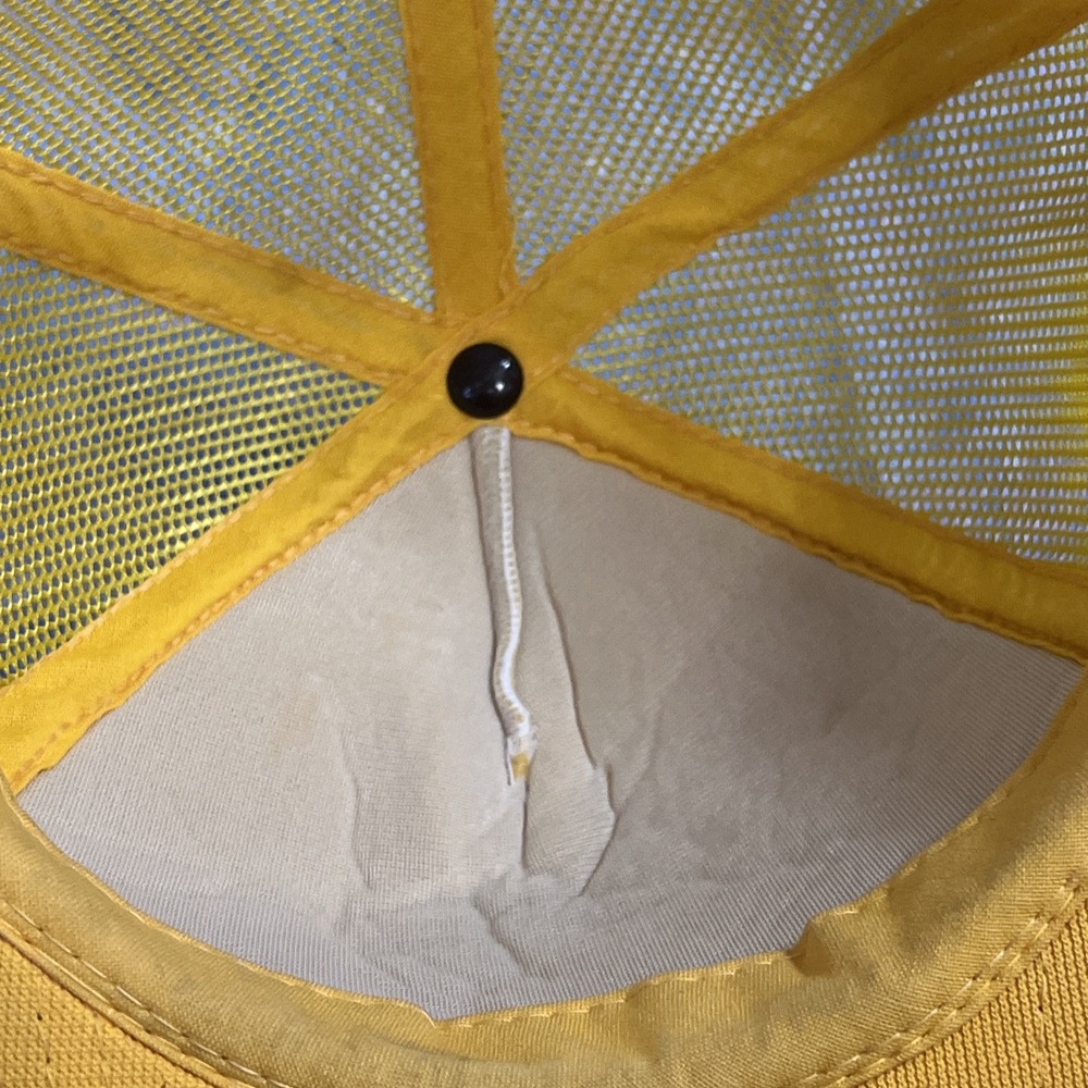 Vintage Crime Doesnt Pay Neither Does My Job Trucker Hat Yellow White Snapback - Picture 13 of 16